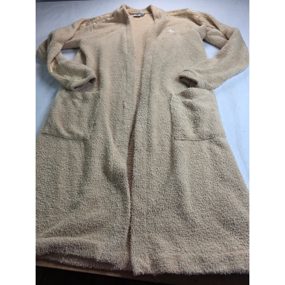Adidas Originals Women Beige Sherpa Longline Open Cardigan Trefoil 3-Stripe S
